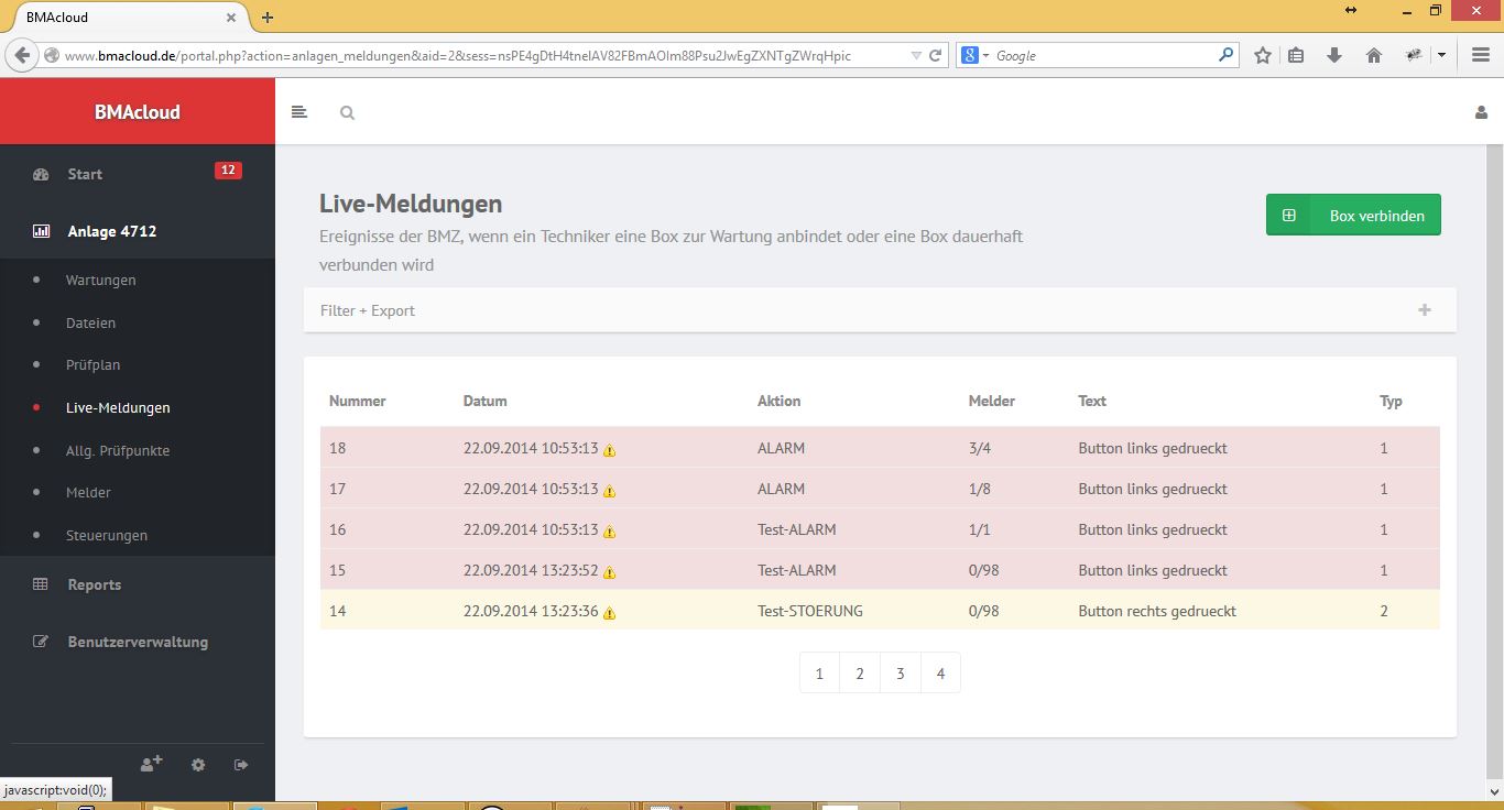 BMAcloud Livemeldungen